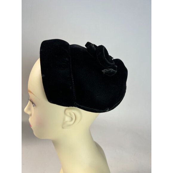 Vintage Black Velvet Womens Pillbox Hat With Bow Accent - Picture 5 of 12